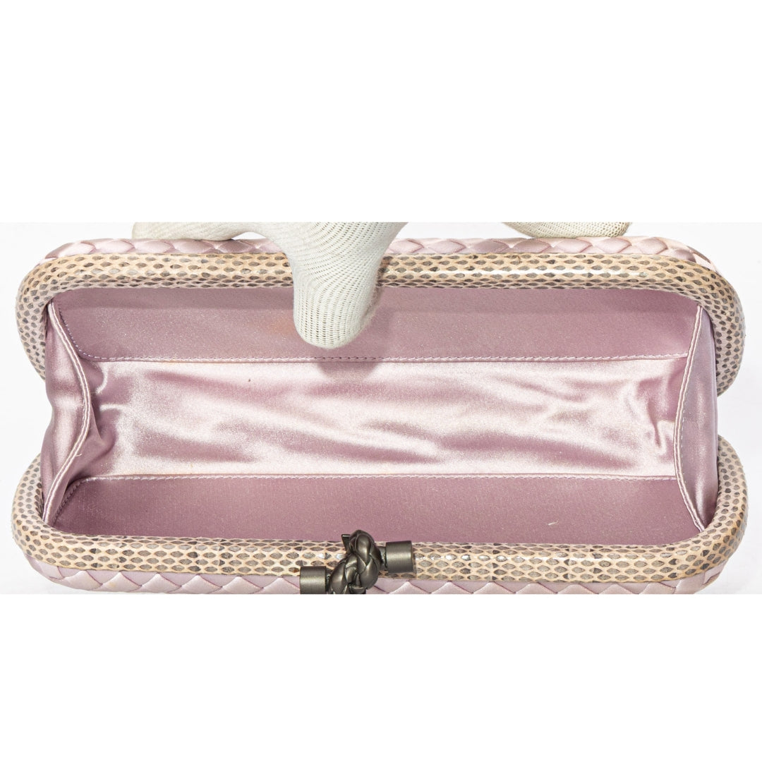 Bottega Veneta Lavender Intrecciato Satin Knot Long Clutch