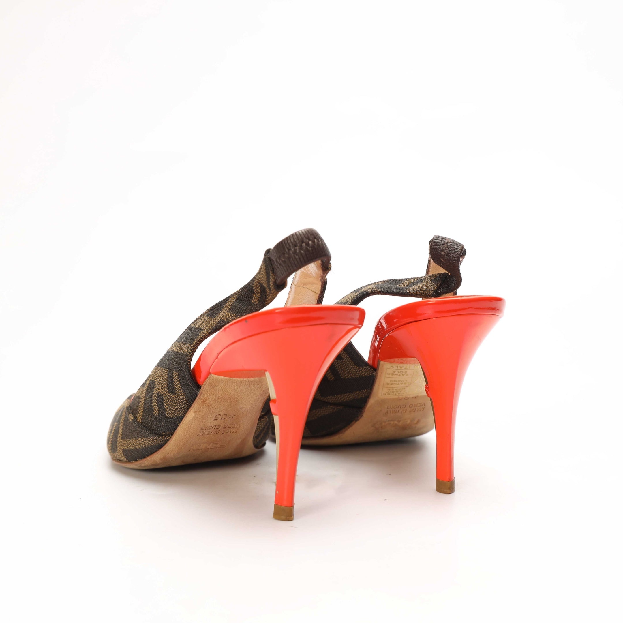 Fendi Brown/Orange Zucca Canvas Slingback Sandals