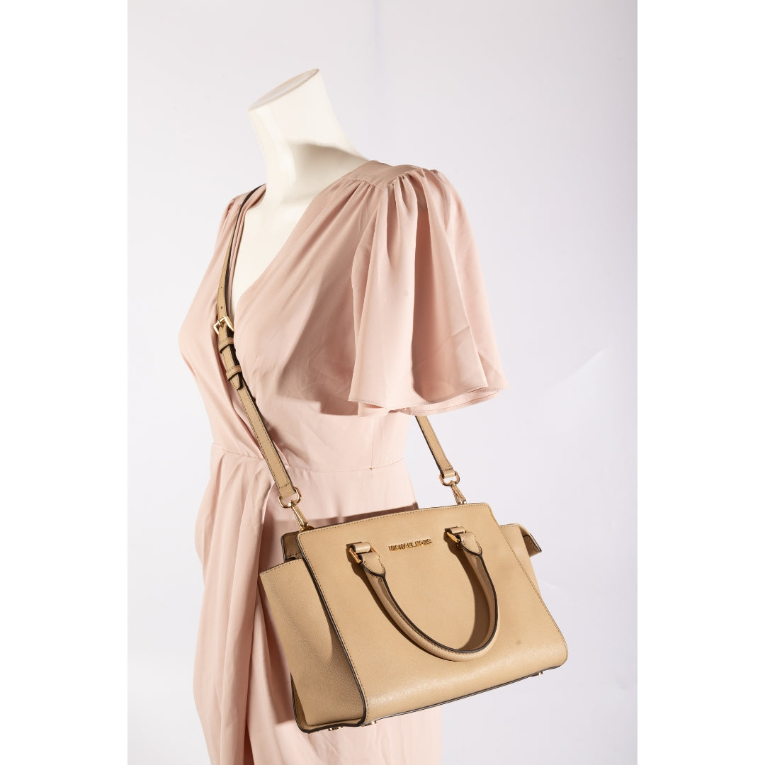 Michael Kors Beige Leather Medium Selma Satchel