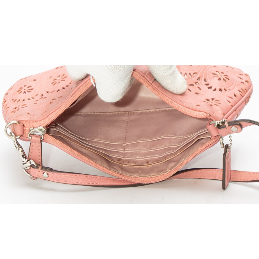 Coach Pink Ashley Floral Perforated Baguette