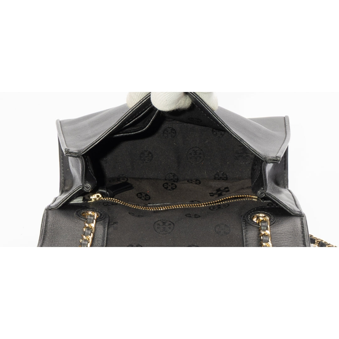 Tory Burch Black Leather Medium Fleming Shoulder Bag