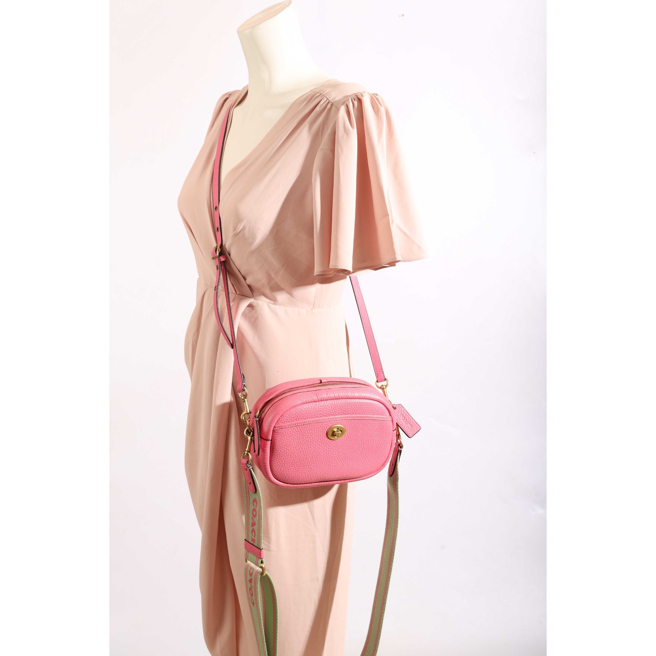 Coach Pink Pebble Leather Camera Crossbody Bag