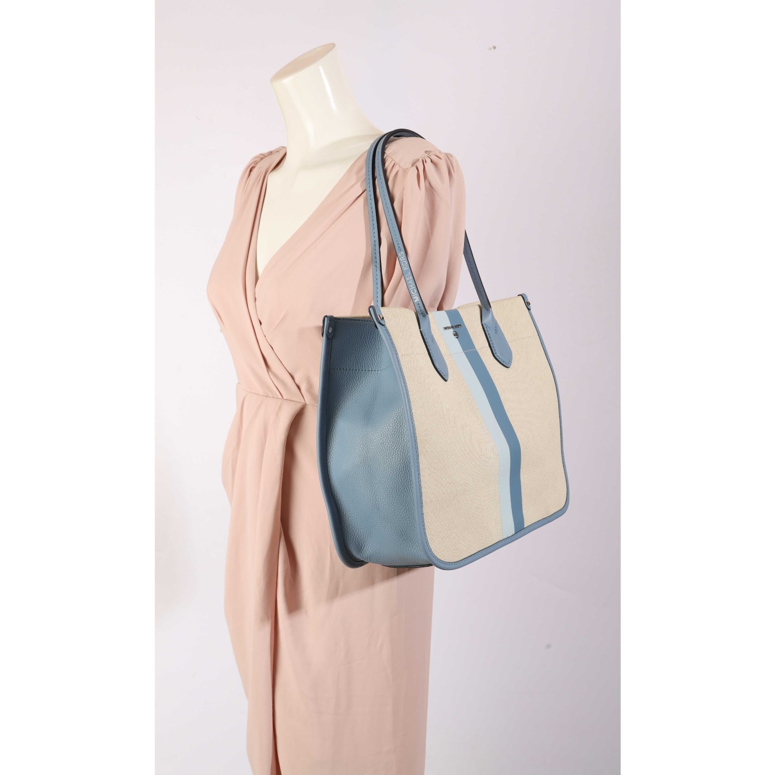 Michael Kors Heidi Blue Stripe Canvas Tote