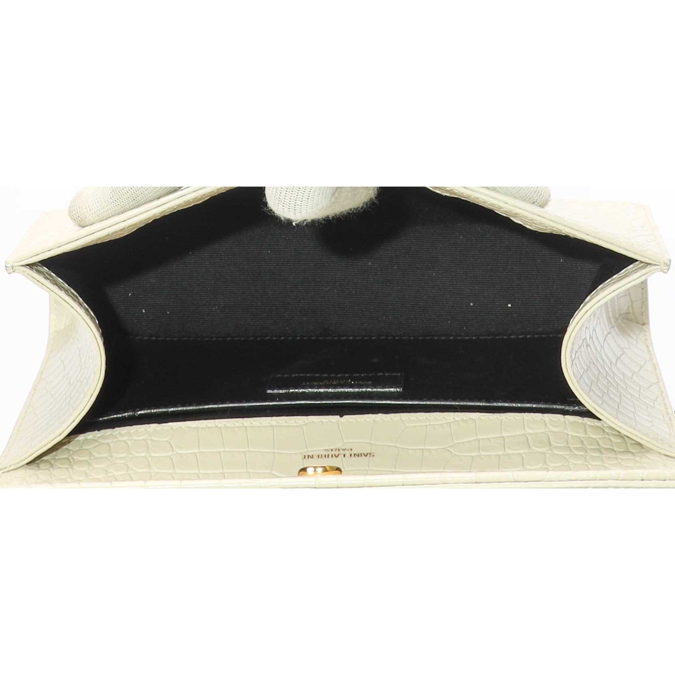 Saint Laurent Off White Croc Tassel Shoulder Bag