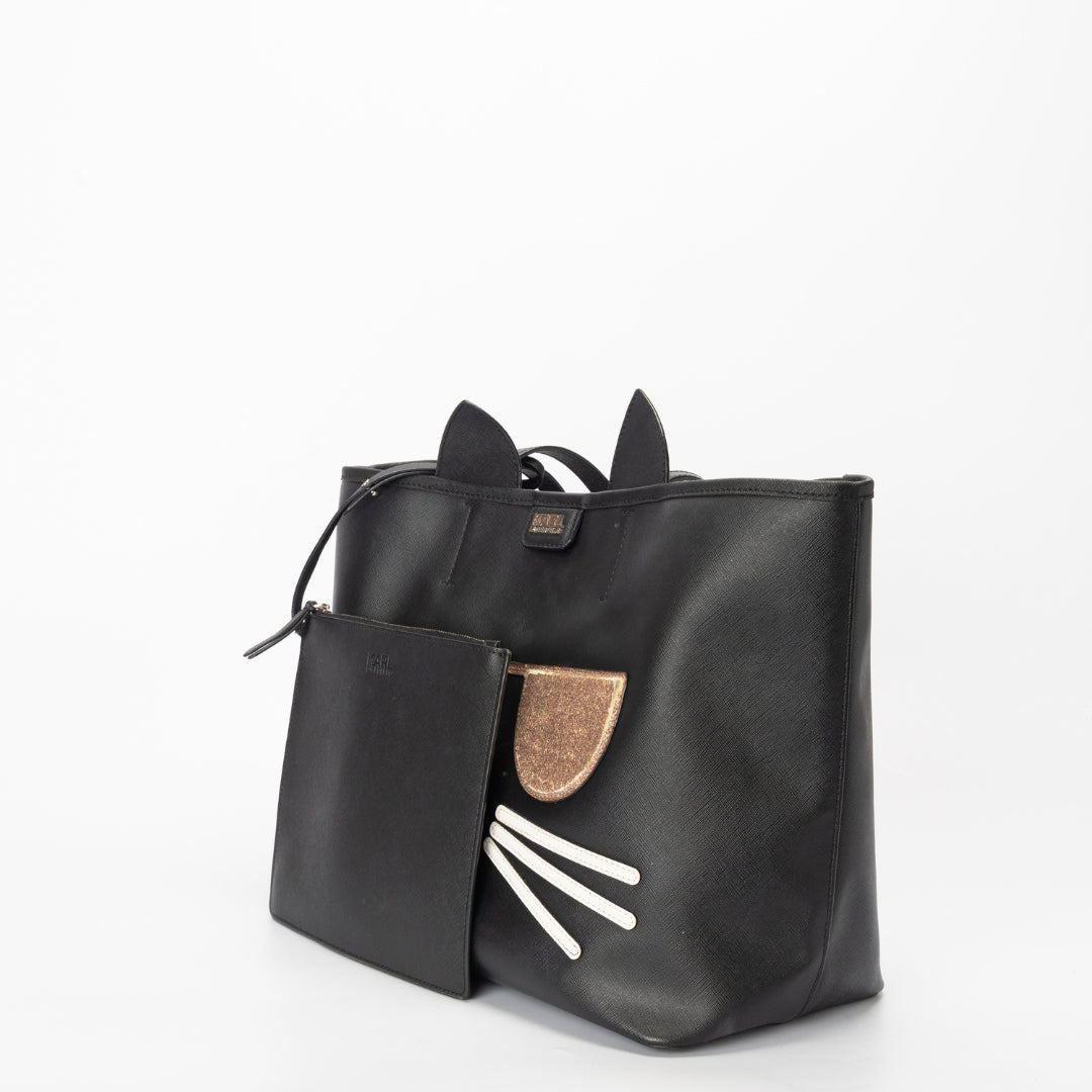 Karl Lagerfeld Black Leather Maybelle Cat Tote