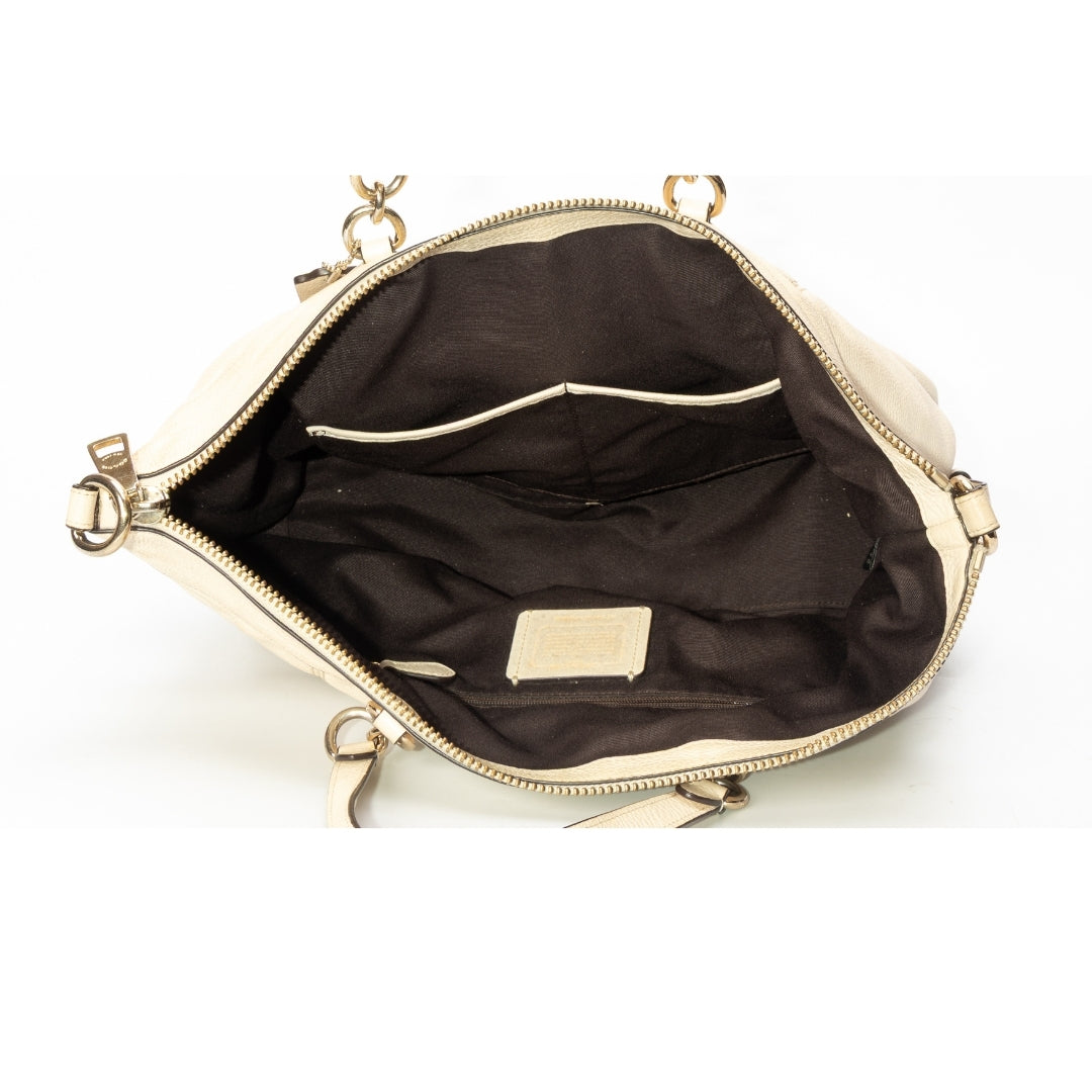 Coach Lenox Pebble Leather Cream Satchel