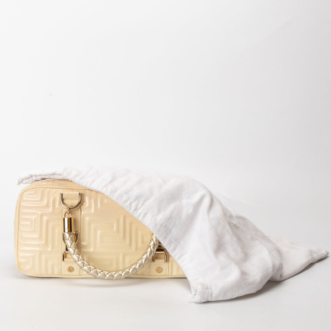 Gianni Versace Cream Quilted Patent Leather Bowler Bag