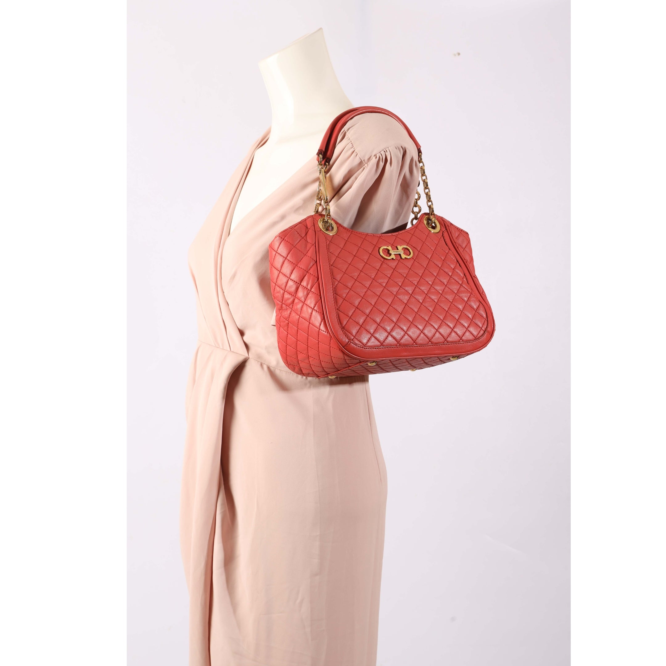 Salvatore Ferragamo Peach Betulla Chain Tote