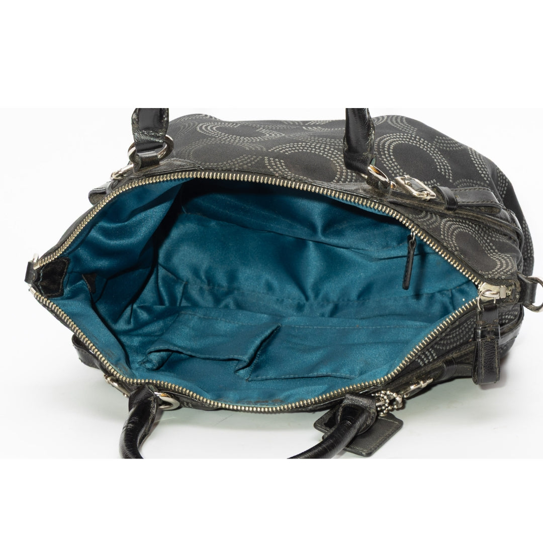 Coach Black Fabric and Leather Op Art Sophia Satchel