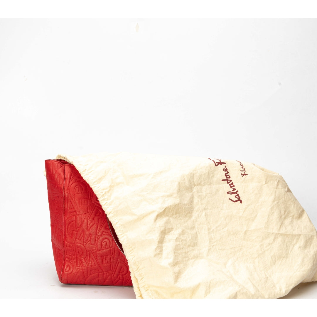 Salvatore Ferragamo Red Logo Embossed Bonnie Tote