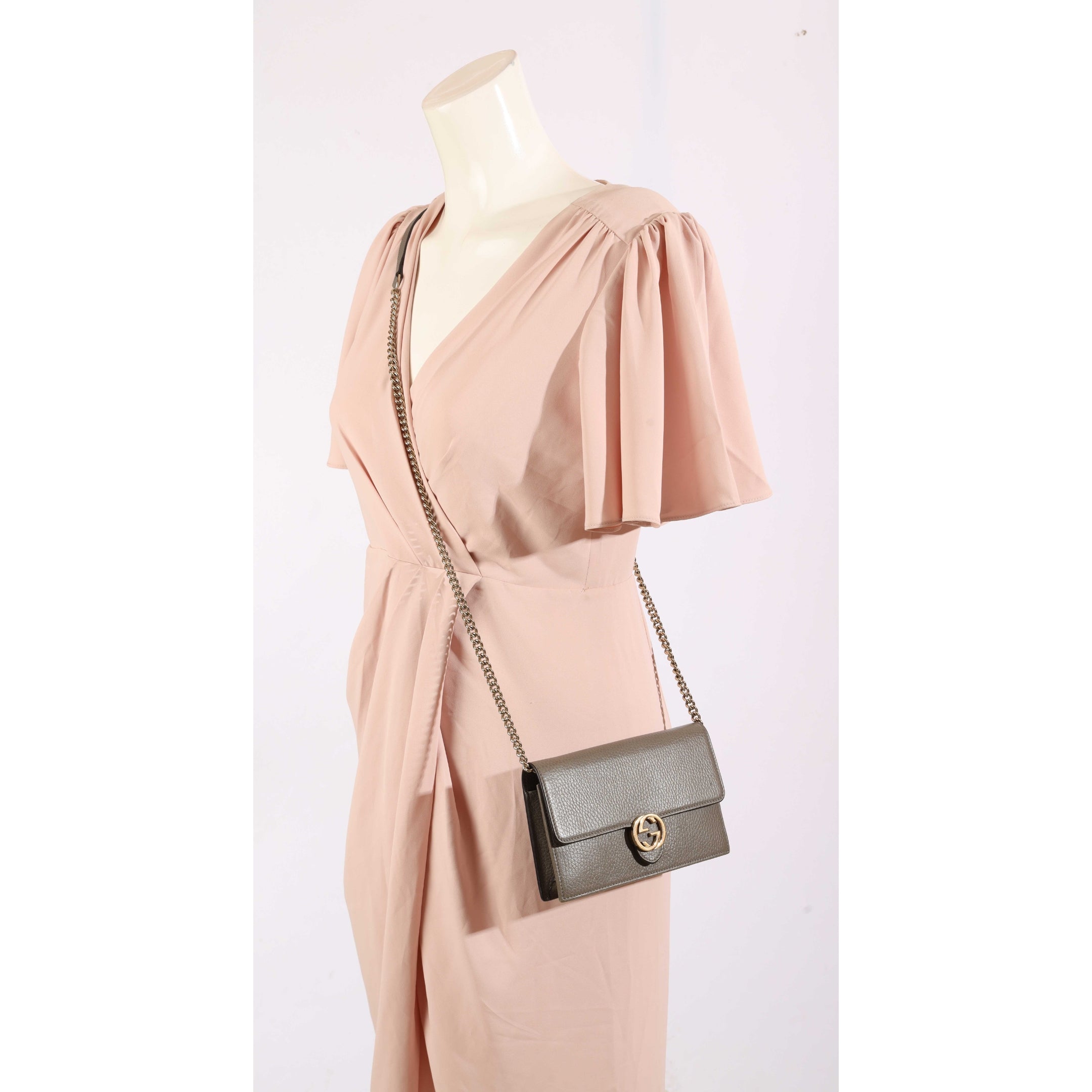 Gucci Grey GG Flap Chain Wallet Crossbody Bag