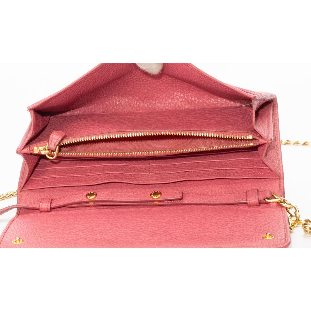Prada Pink Grained Leather Wallet on Chain