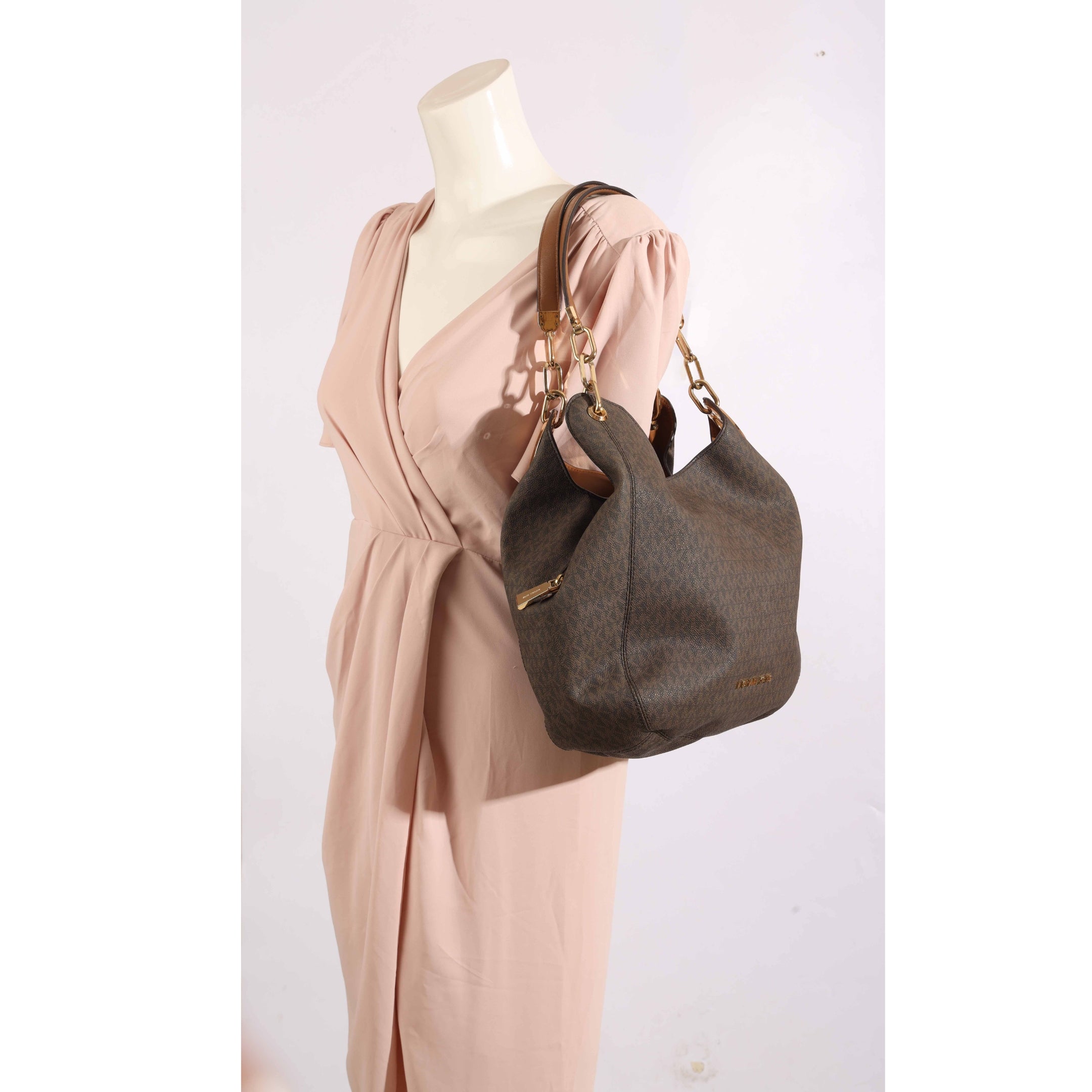 Michael Kors Lillie Large Brown Logo Shoulder Bag