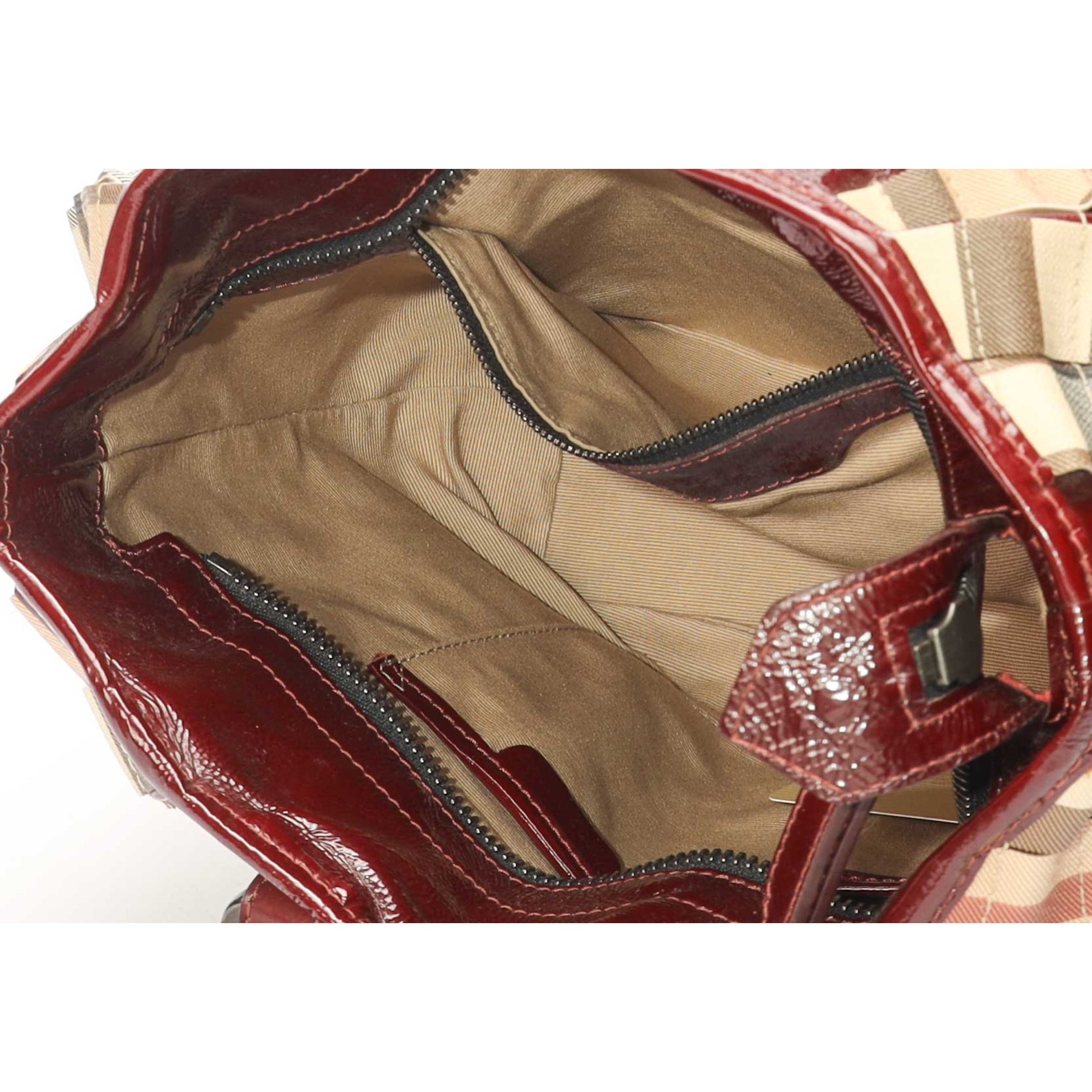 Burberry Beige/Burgundy Nova Check Lowry Tote
