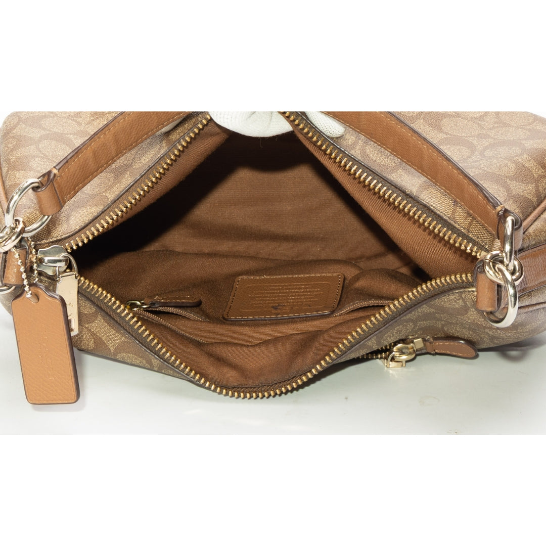 Coach Brown Signature Canvas Zip Hobo Bag