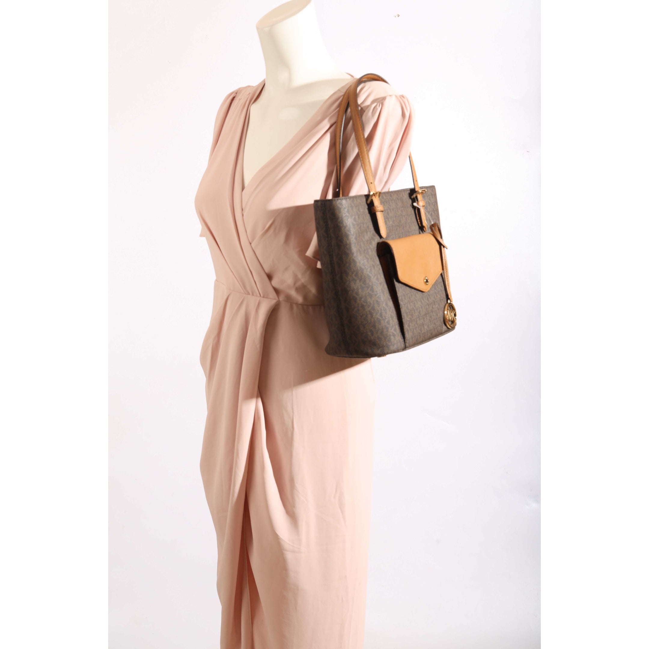 Michael Kors Jet Set Brown Large Logo Pocket Tote