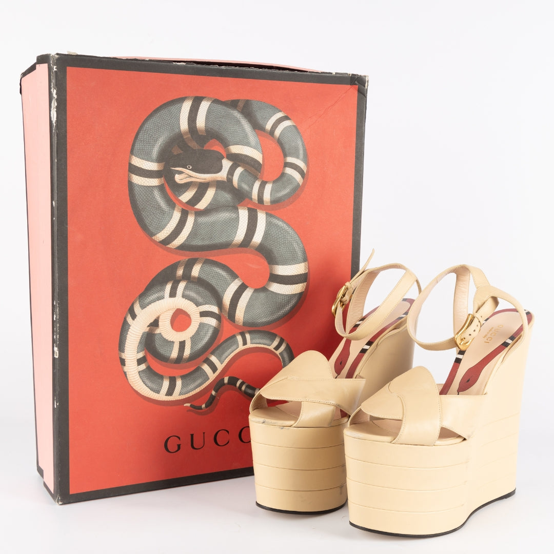 Gucci Calfskin Sally Platform Wedges