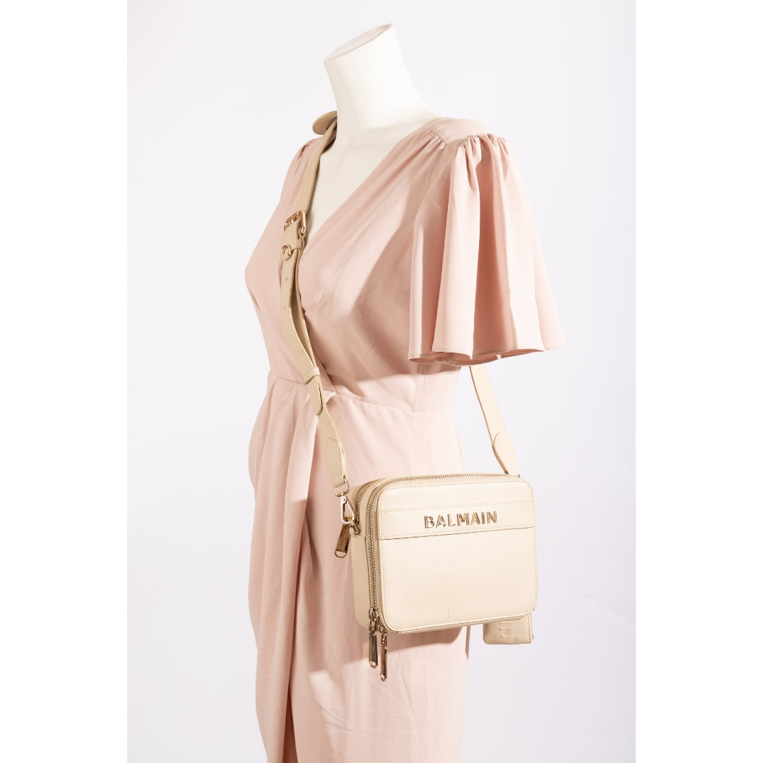 Balmain Cream Gold-tone Logo Crossbody Bag