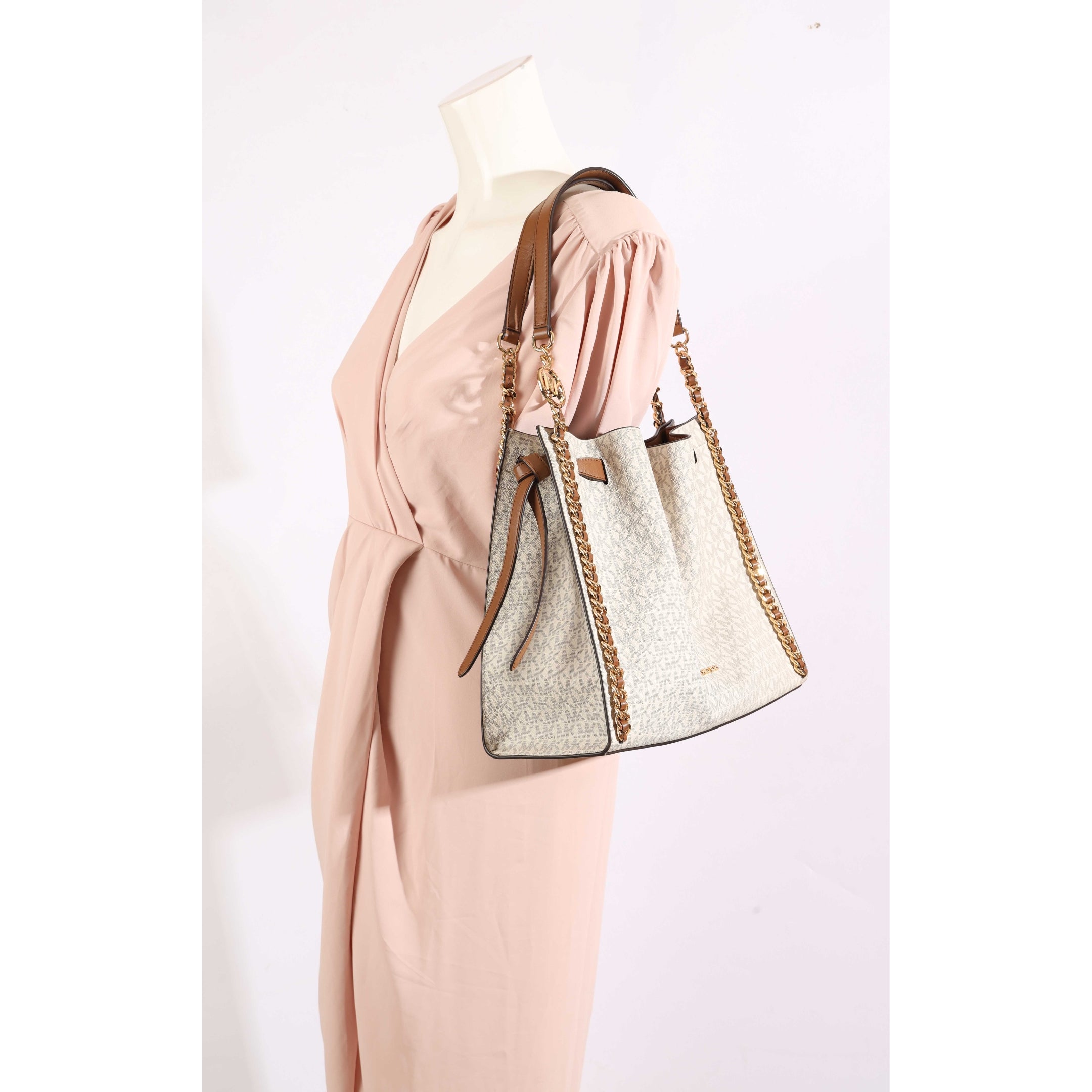 Michael Kors Vanilla Mina Logo Large Shoulder Bag