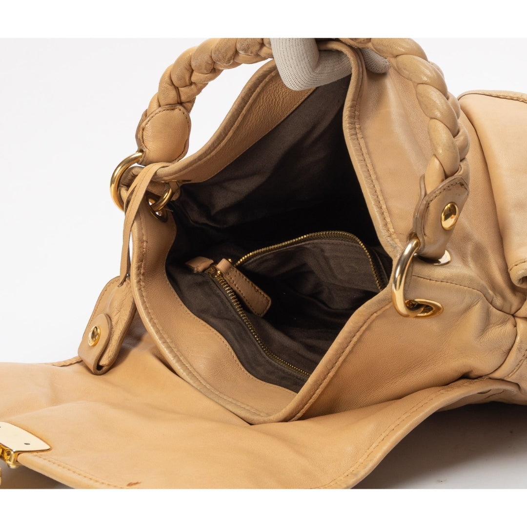 Miu Miu Beige Matelasse Leather Coffer Hobo Bag