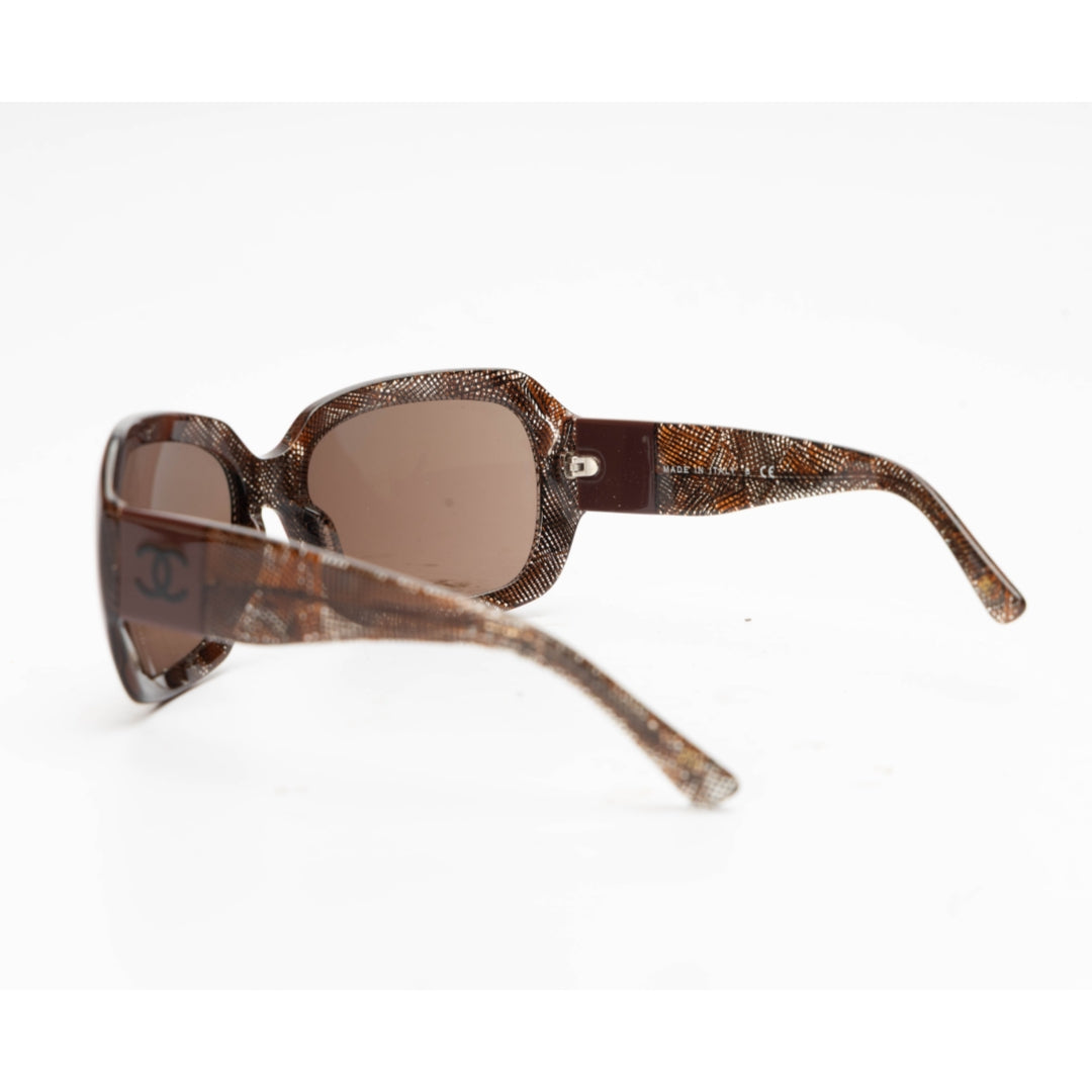 Chanel Brown Acetate CC Lace Effect Sunglasses