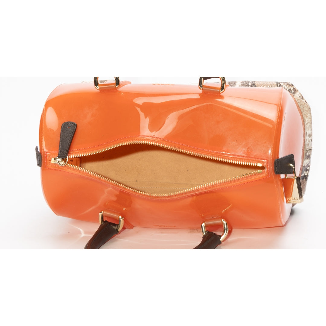 Furla Orange Python Print Medium Candy Satchel