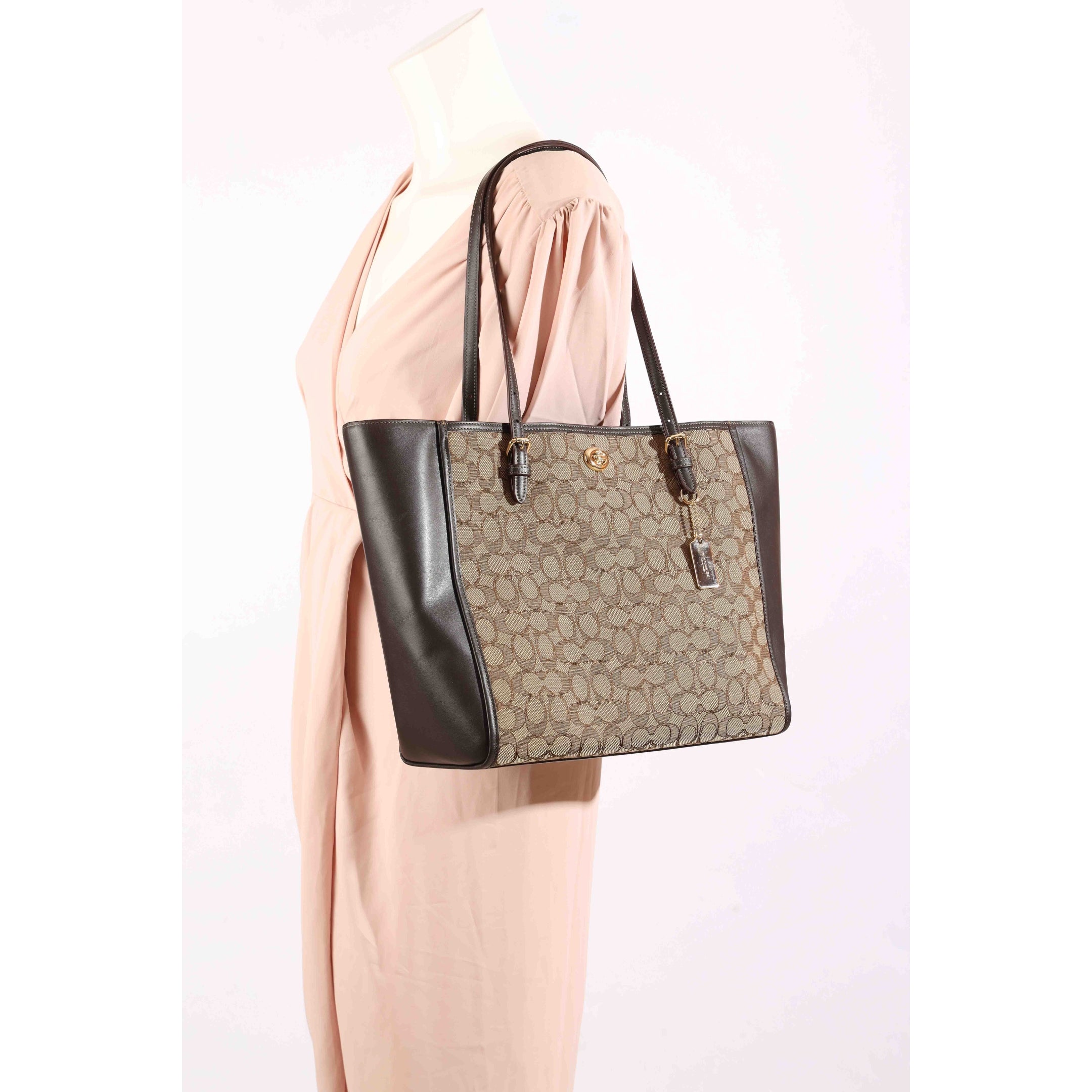 Coach Turnlock Beige/Black Shopper Tote