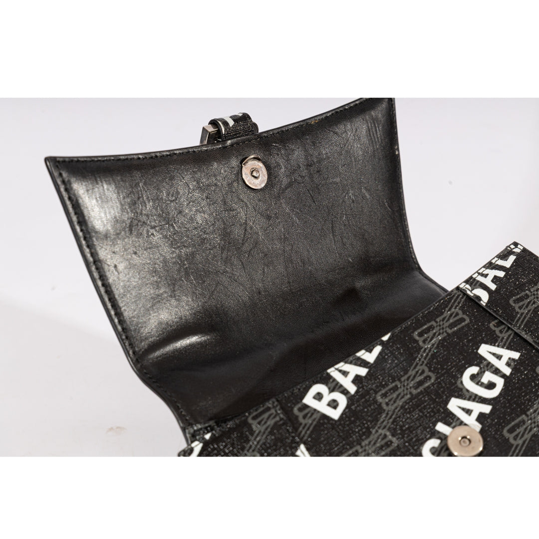 Balenciaga Black BB Monogram Hourglass Top Handle Bag