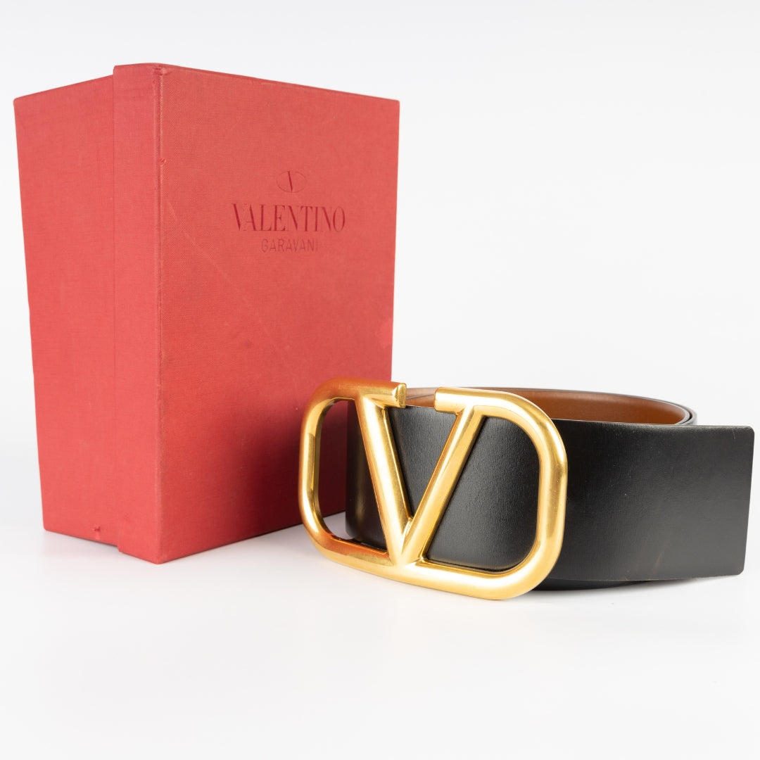 Valentino Garavani Vlogo Reversible Leather Belt