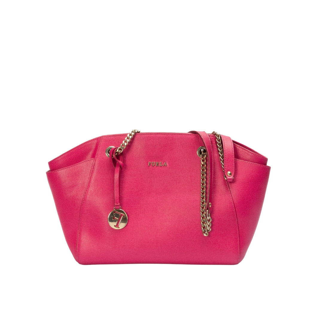 Furla Saffiano Leather Chain-Linked Shoulder Bag