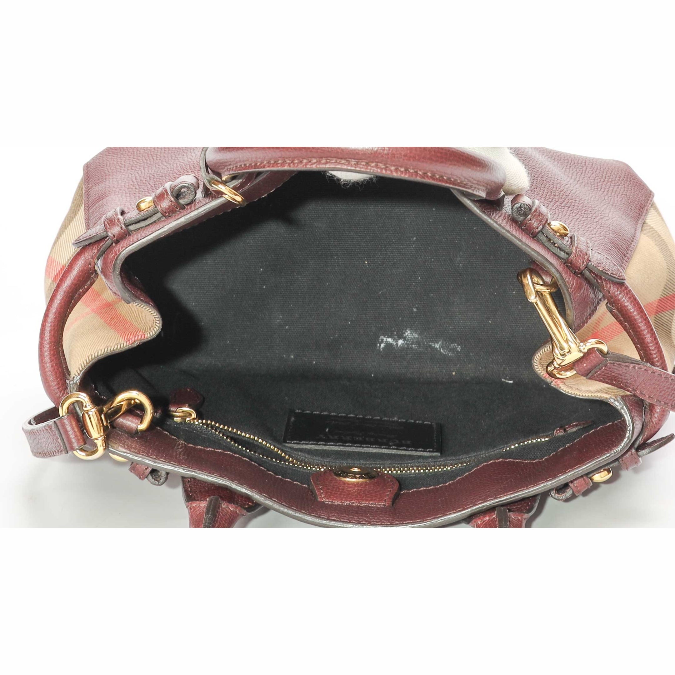 Burberry Burgundy House Check Fabric Banner Satchel