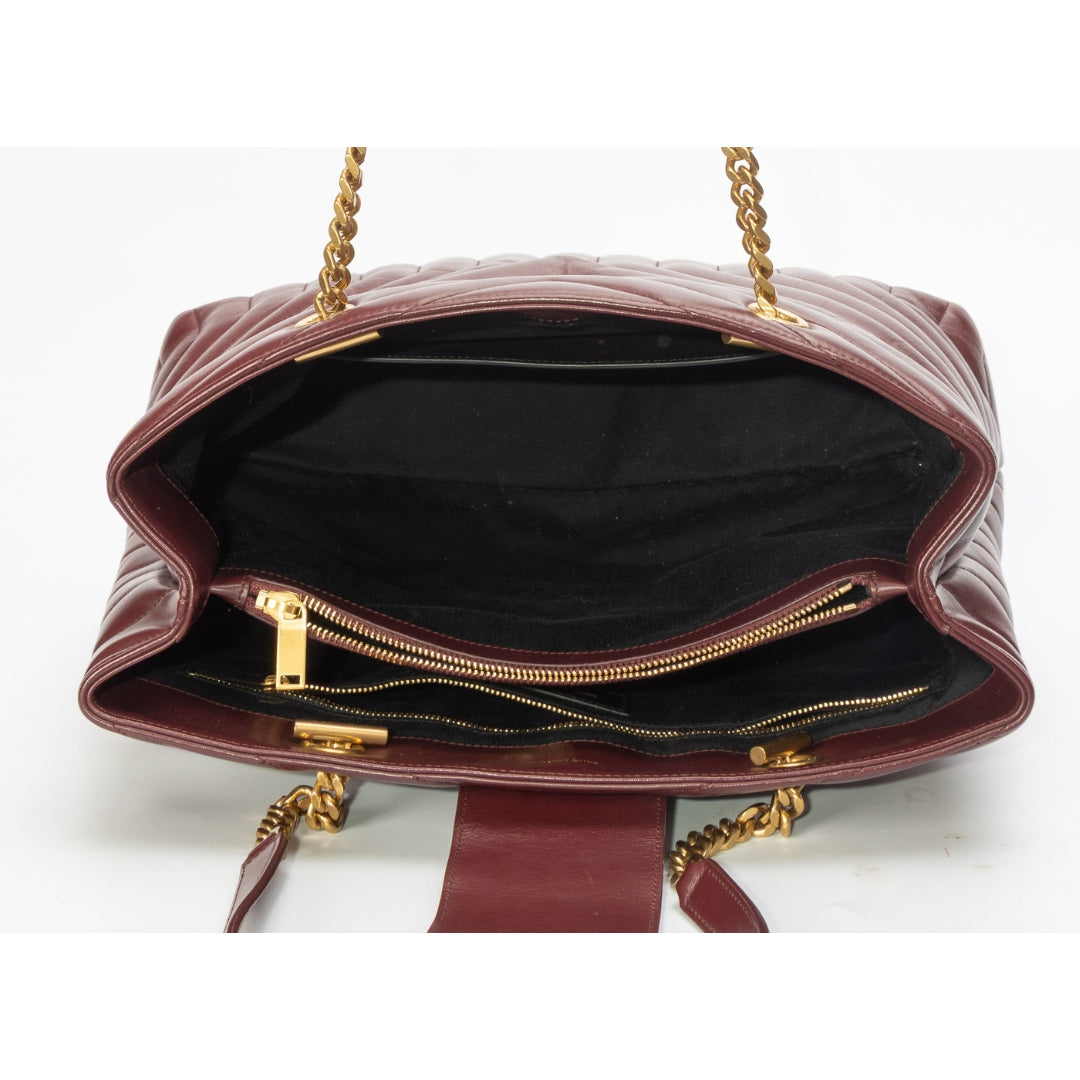 Saint Laurent Burgundy Matelasse Cassandre Shopper Tote