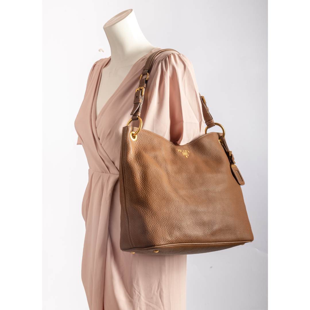 Prada Brown Diano Leather Hobo Bag