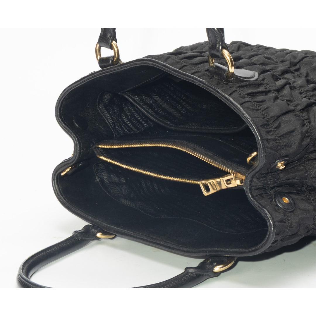 Prada Black Gaufre Tessuto Nylon Convertible Satchel