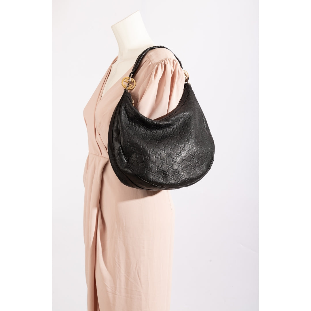 Gucci GG Black Guccissima Leather Hobo Bag