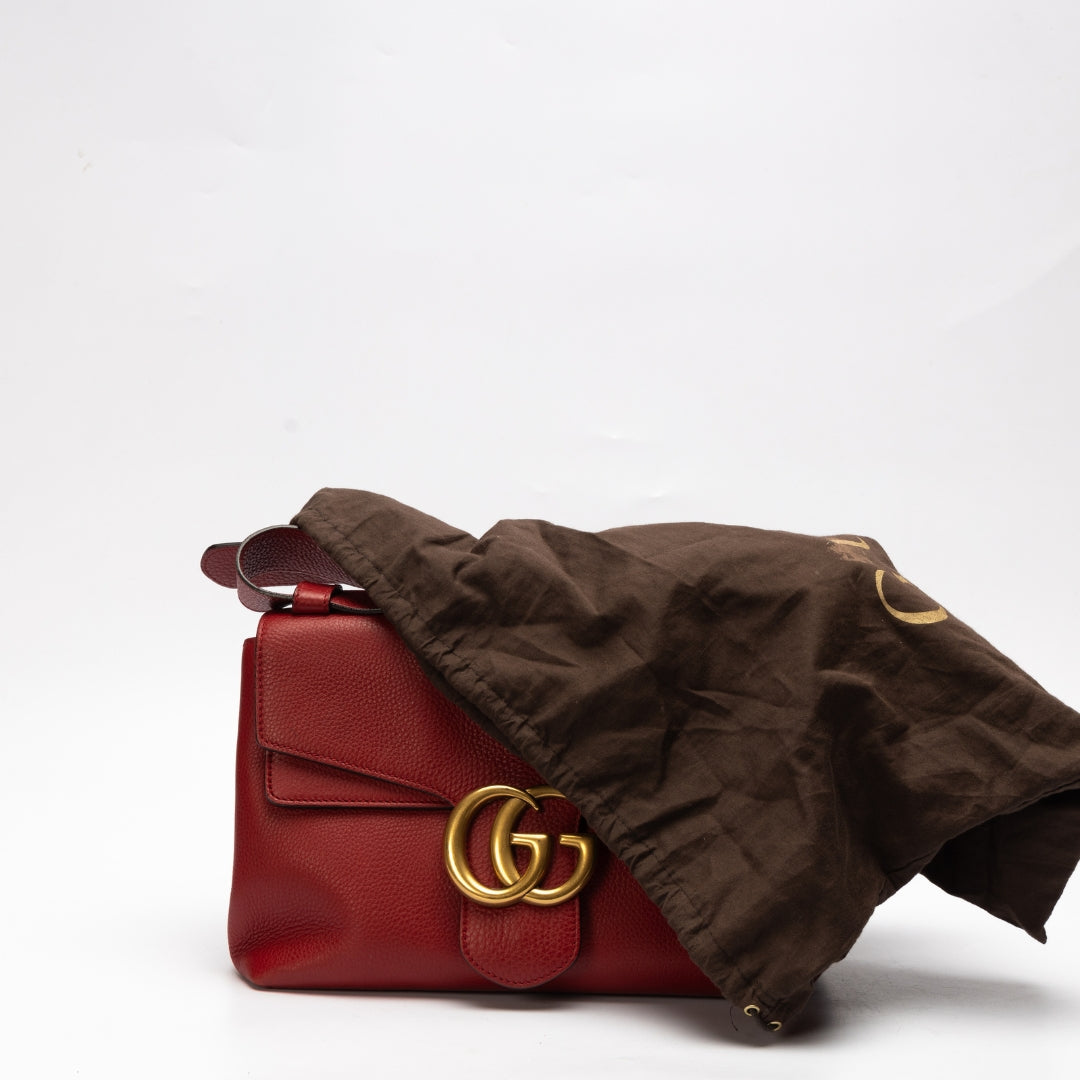 Gucci Red Leather GG Marmont Shoulder Bag