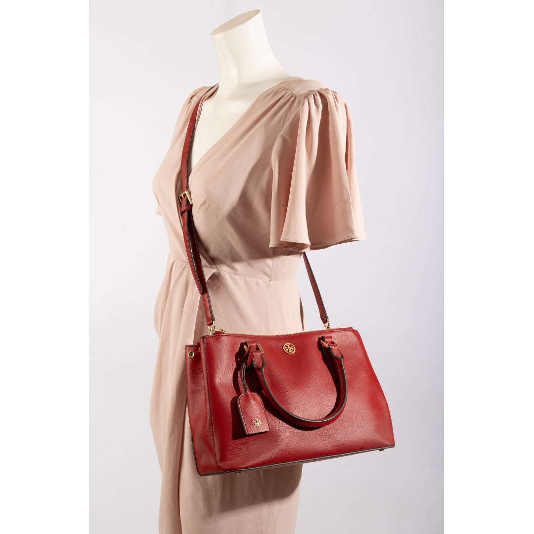 Tory Burch Red Leather Robinson Double Zip Tote