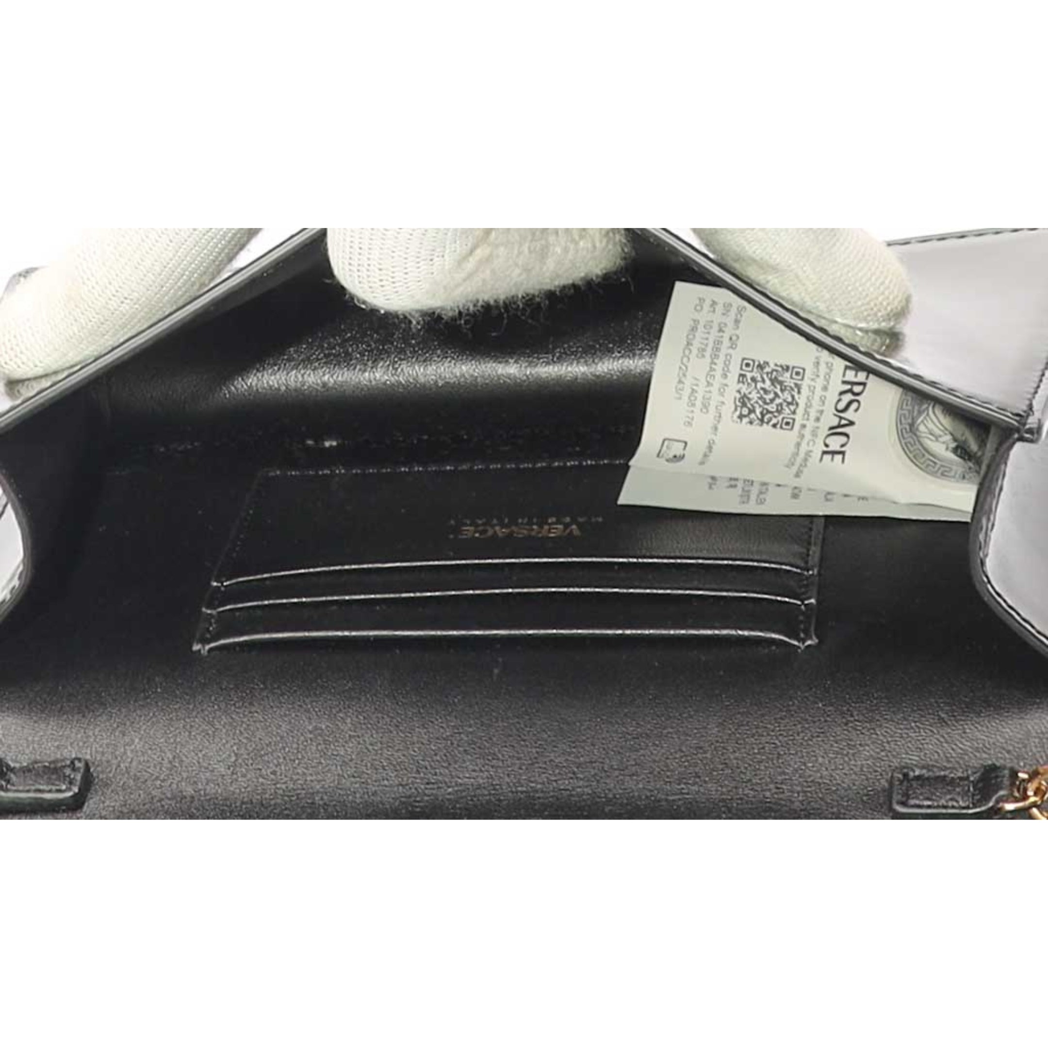 Versace Black Patent Leather La Medusa Chain Clutch