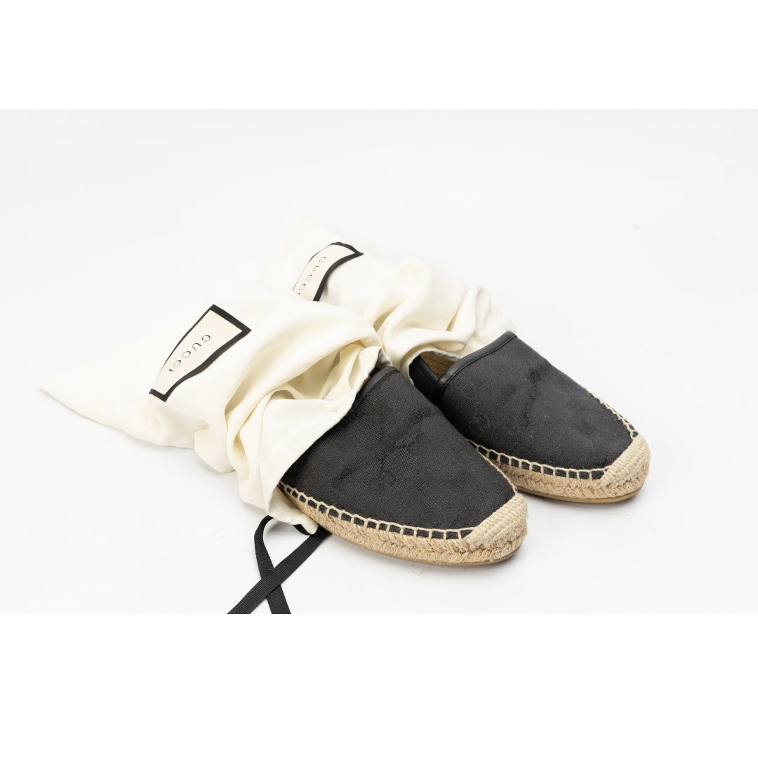 Gucci Black GG Canvas and Leather Espadrille