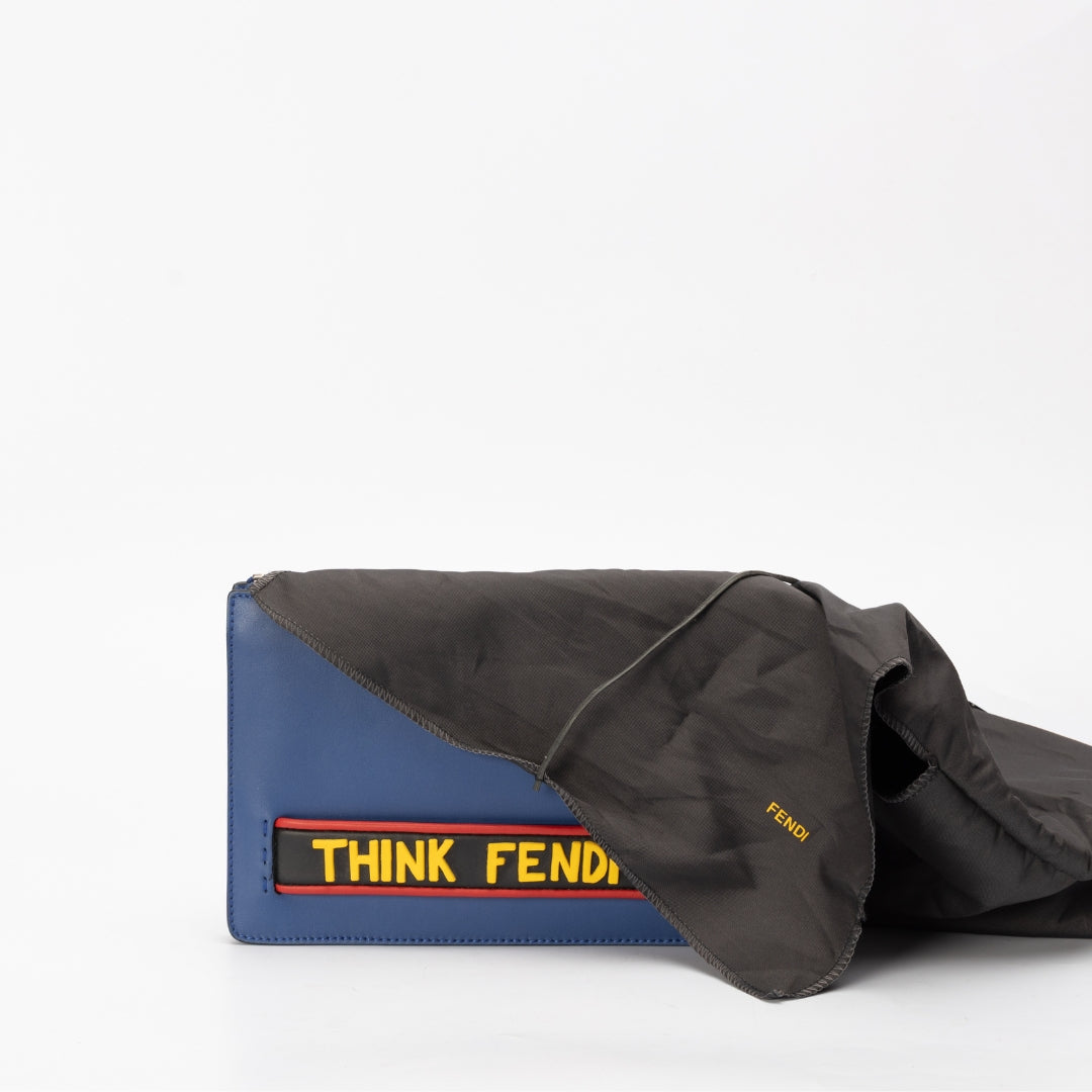 Fendi Think Logo Leather Clutch