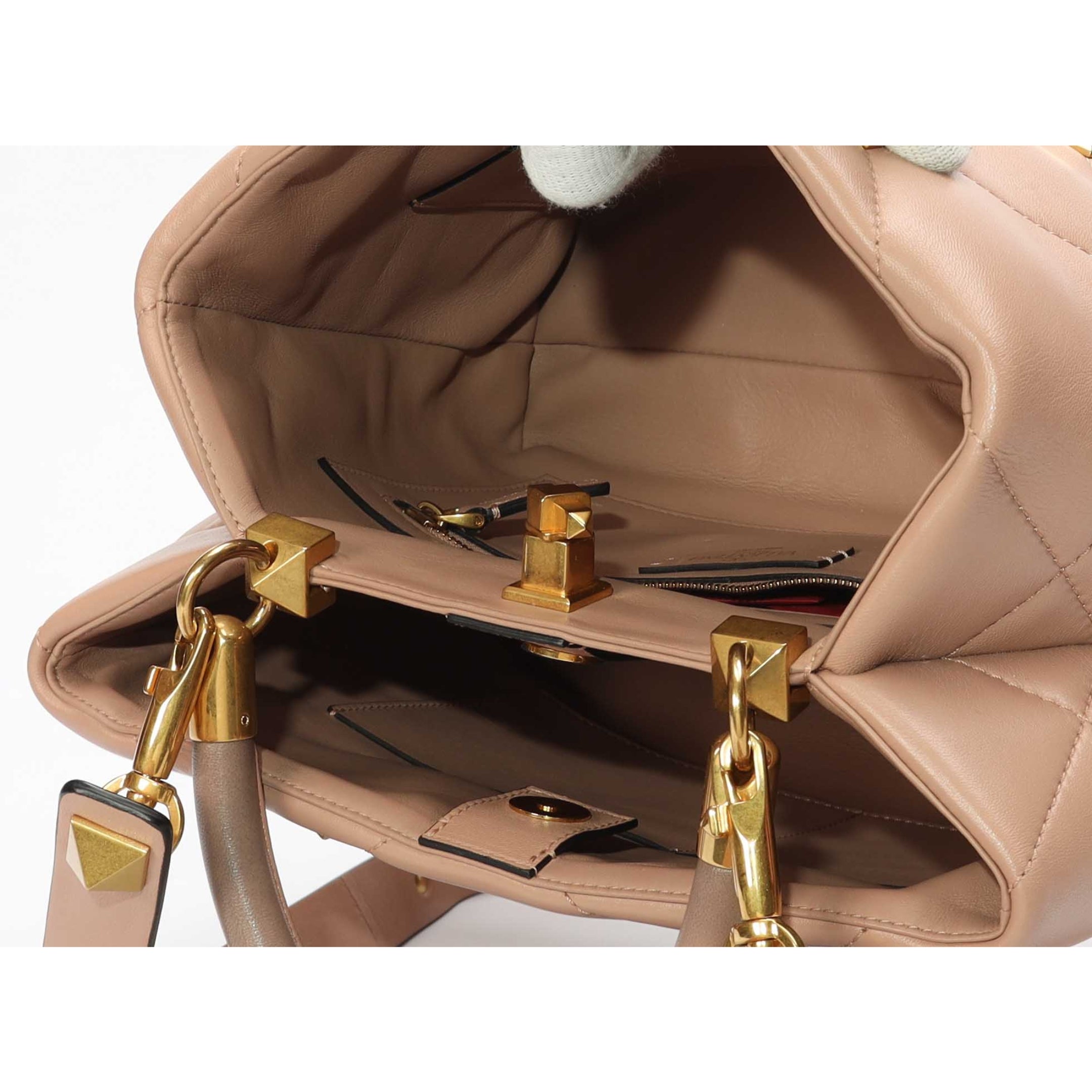 Valentino Roman Stud Dusty Pink Quilted Satchel