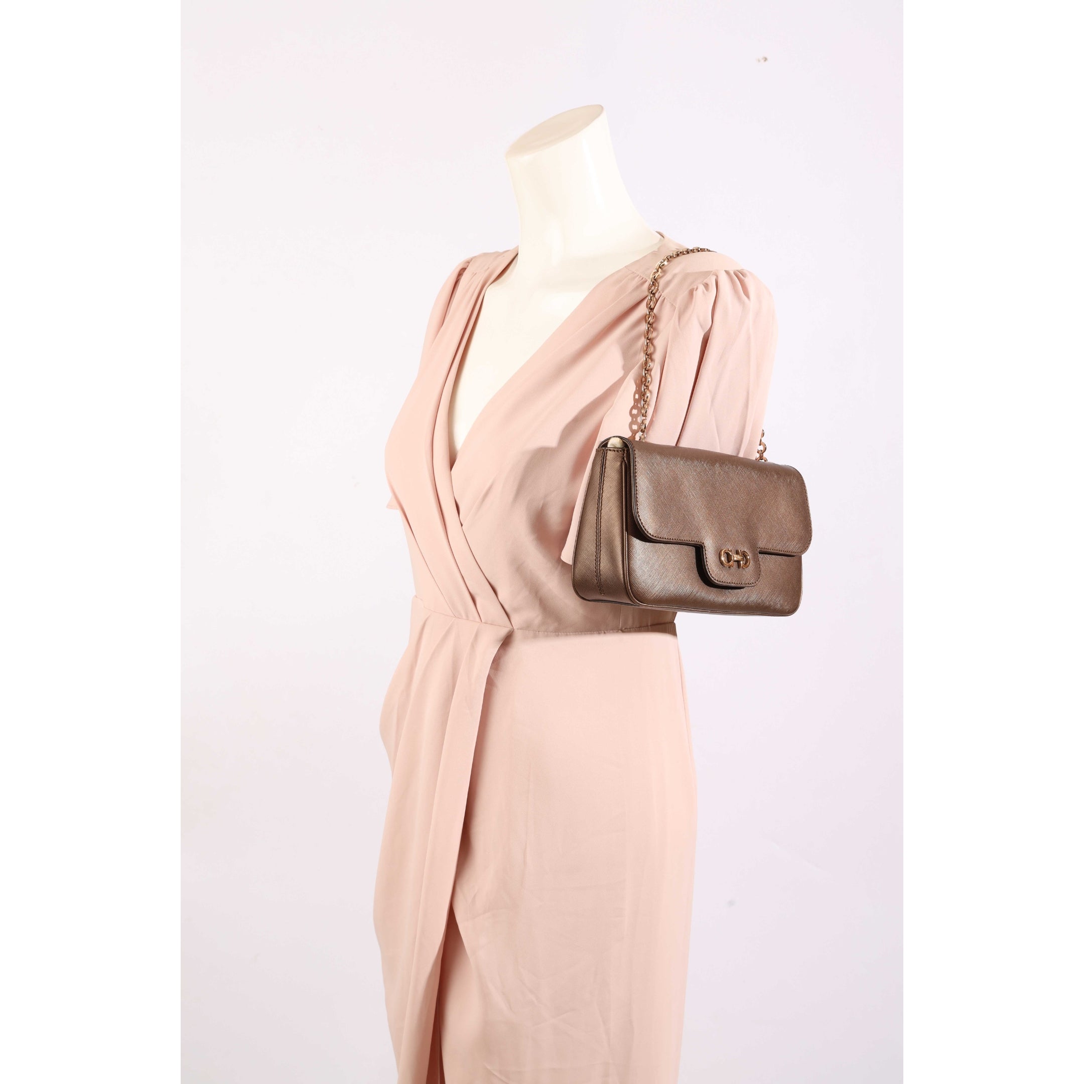 Salvatore Ferragamo Brown Gancini Chain Shoulder Bag