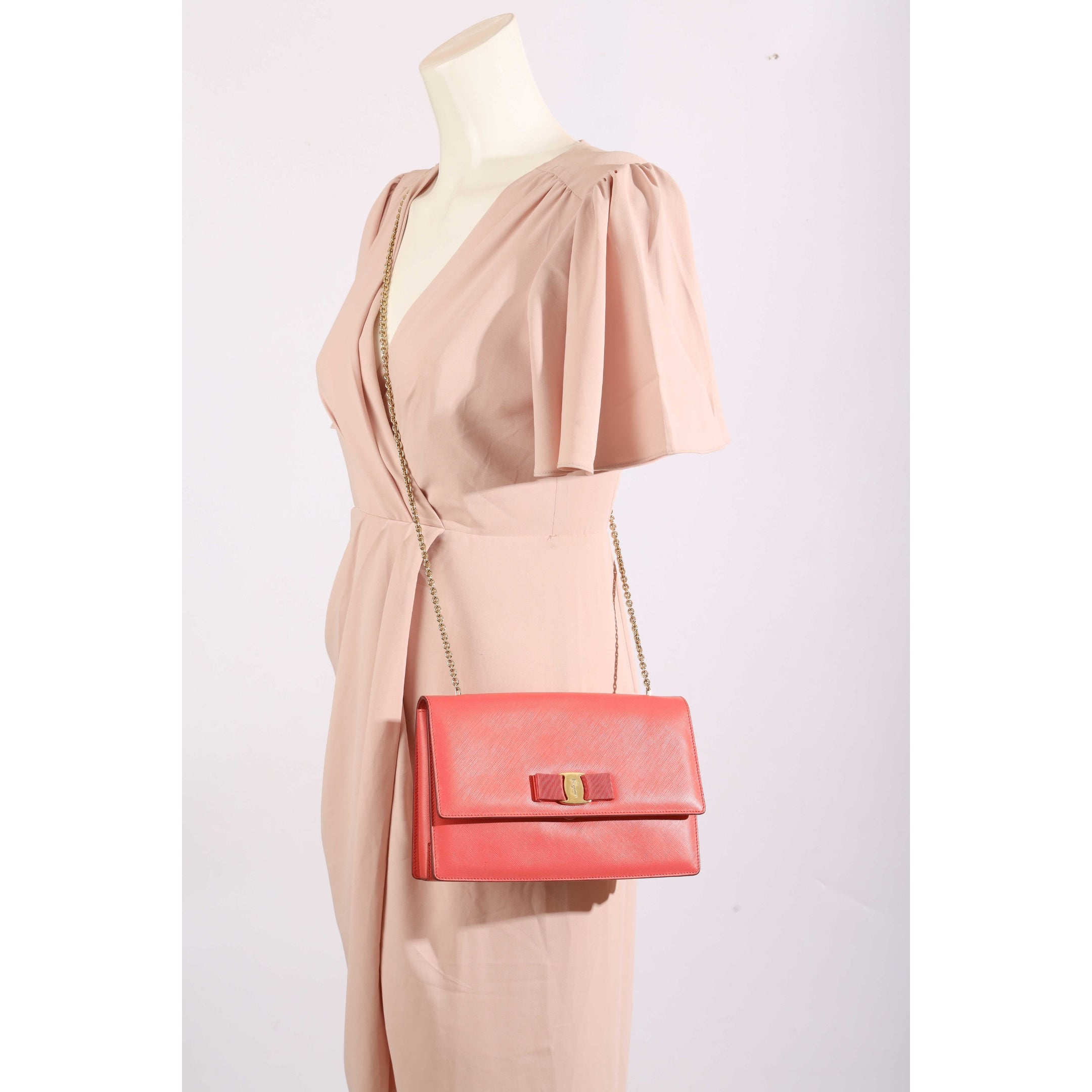 Salvatore Ferragamo Red Vara Bow Chain Sling Bag