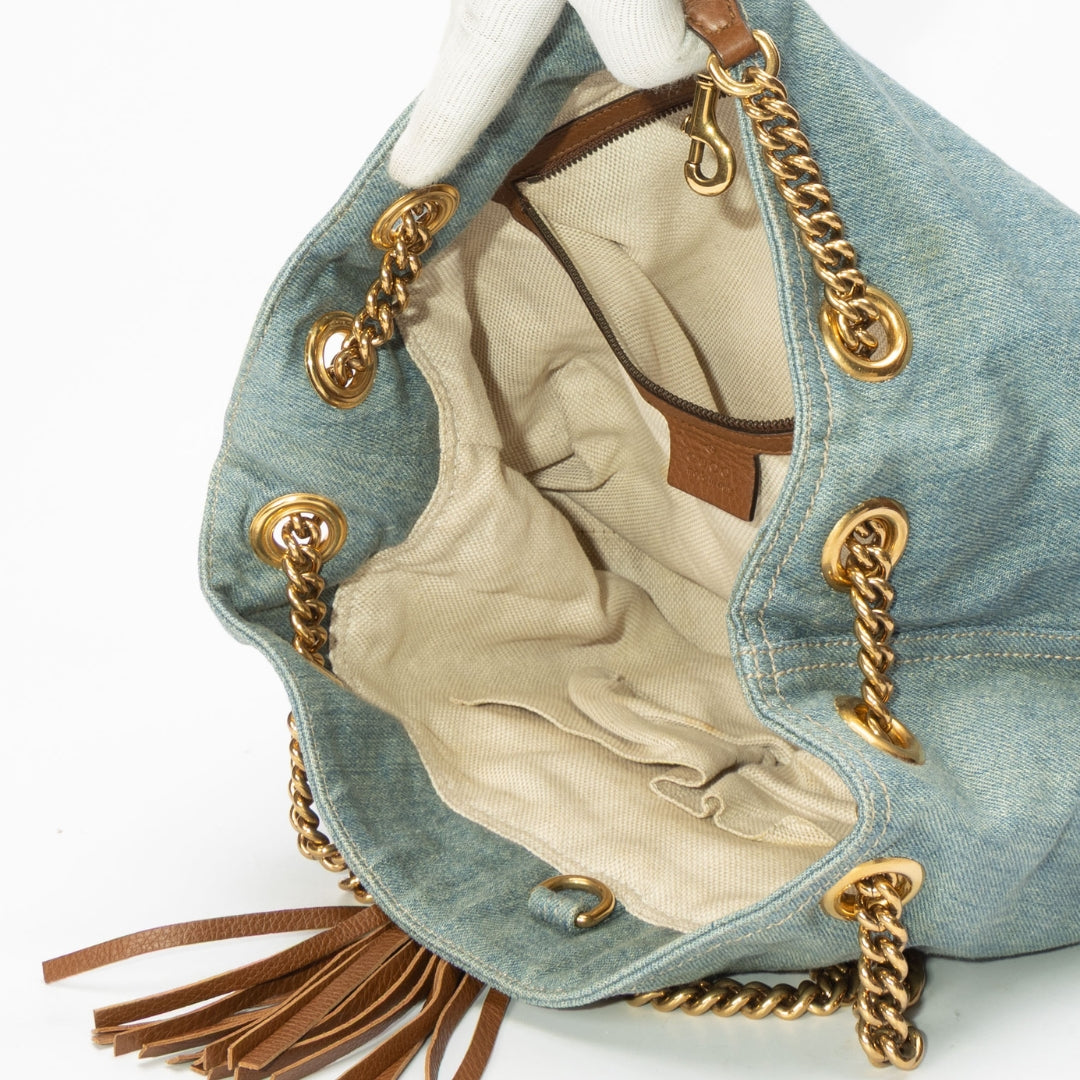 Gucci Blue Distressed Denim Soho Tote