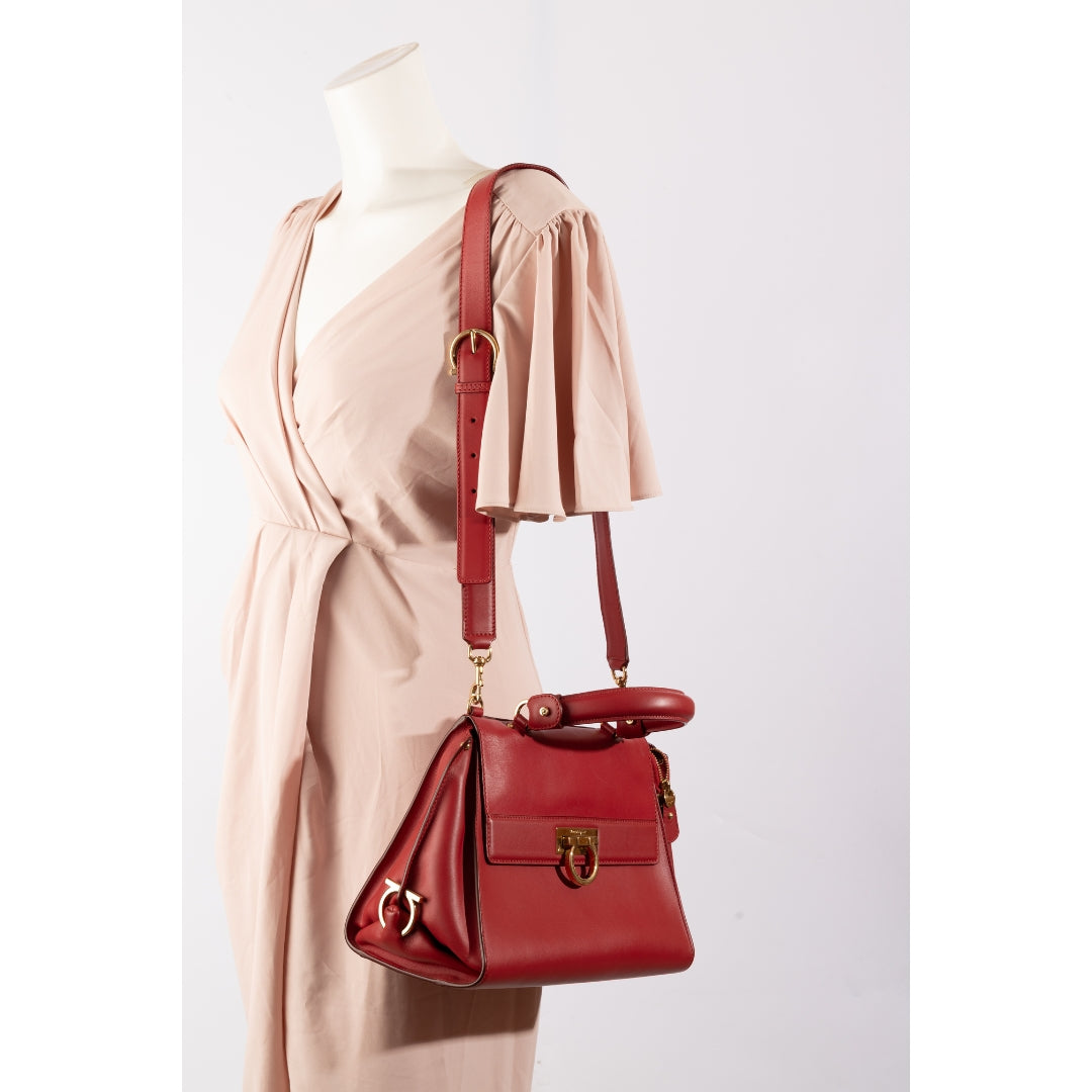 Salvatore Ferragamo Red Leather Sofia Top Handle Bag