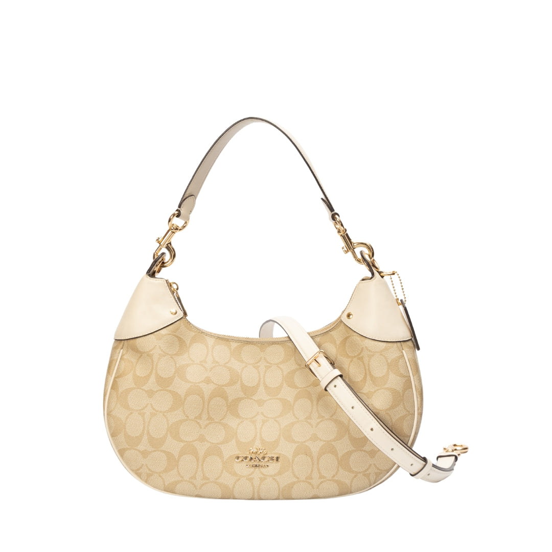 Coach Signature Canvas Leather Zip Hobo Bag