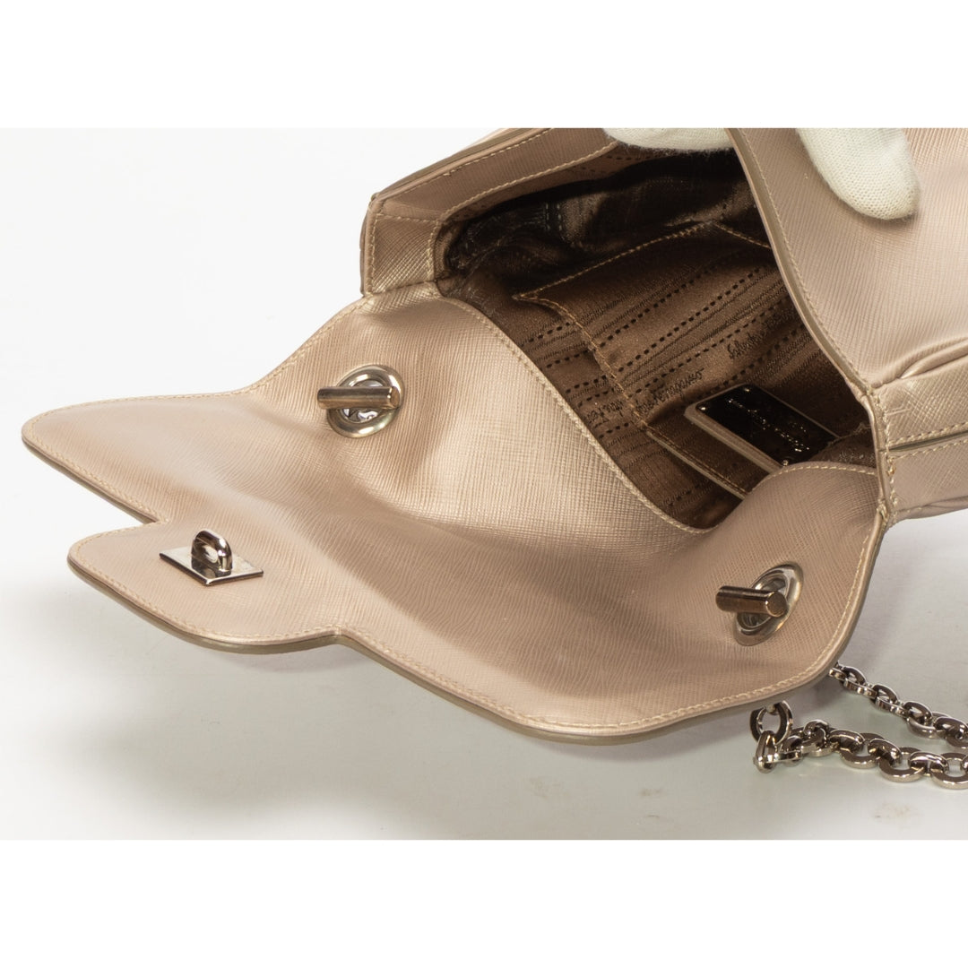 Salvatore Ferragamo Metallic Beige Gancini Flap Bag