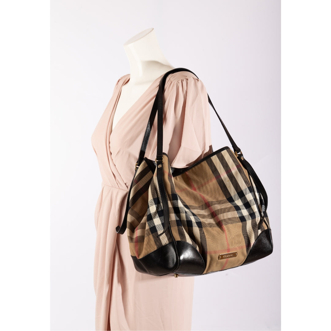 Burberry Haymarket Check Coated Canvas and Leather Canterbury Tote