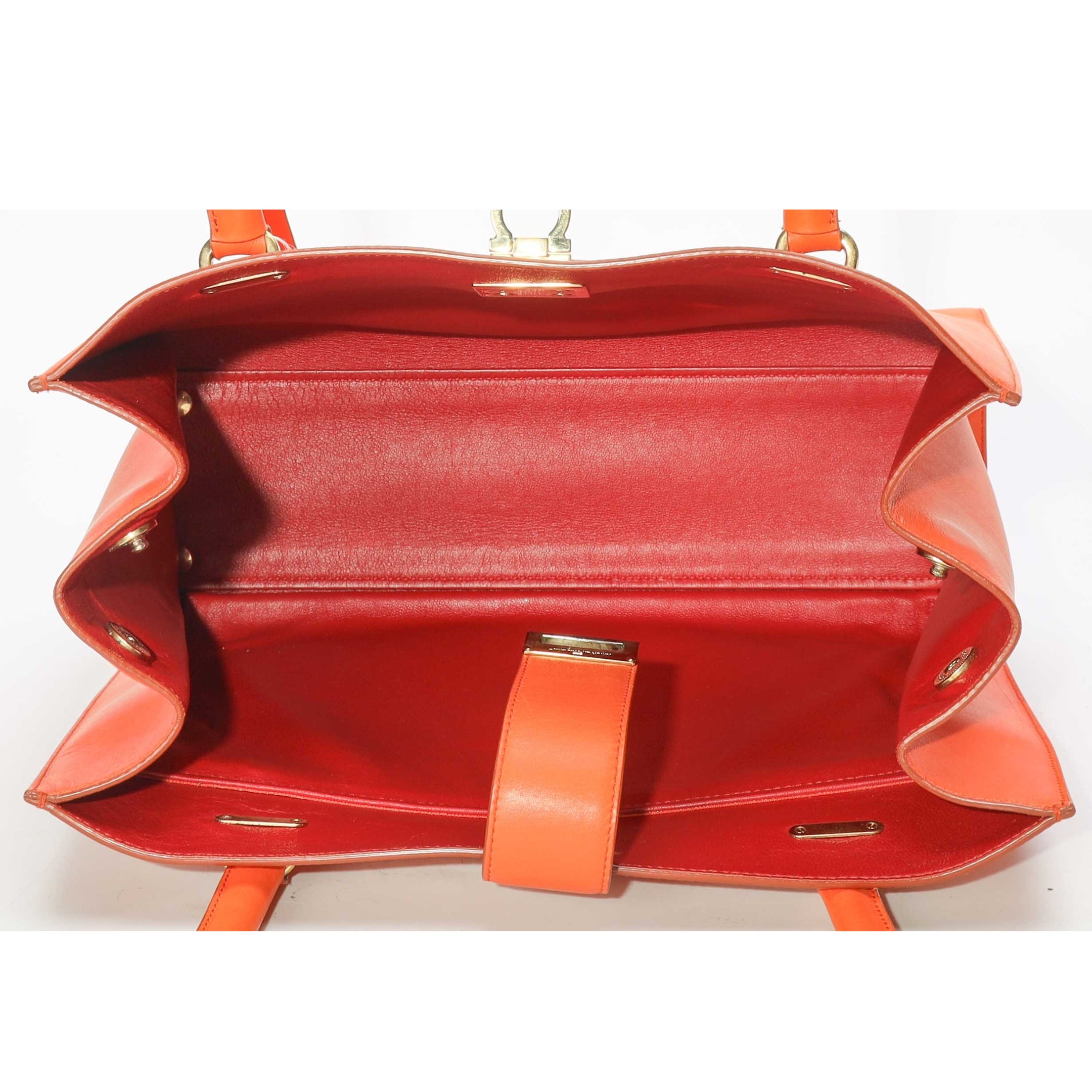 Salvatore Ferragamo Coral Red Gancini Lock Tote