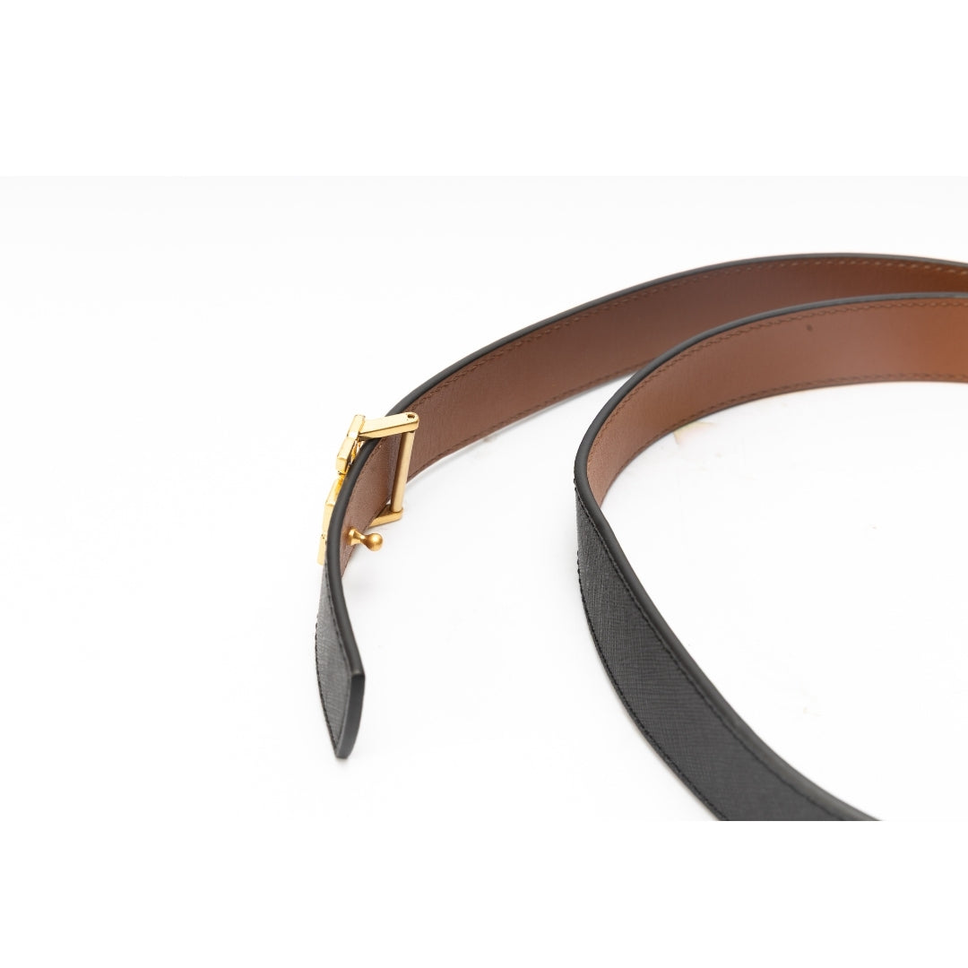 Tory Burch Pebbled Leather Reversible Logo Belt